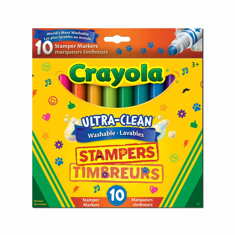 New ❤️ Crayola - 10 Ct Ultra-Clean Washable Stamper Markers 💯 3 New ❤️ Crayola - 10 Ct Ultra-Clean Washable Stamper Markers 💯